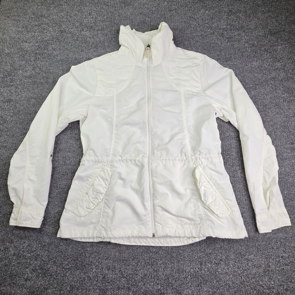 Eddie Bauer Travex Jacket Womens M White Full Zip Lightweight Nylon Windbreaker
